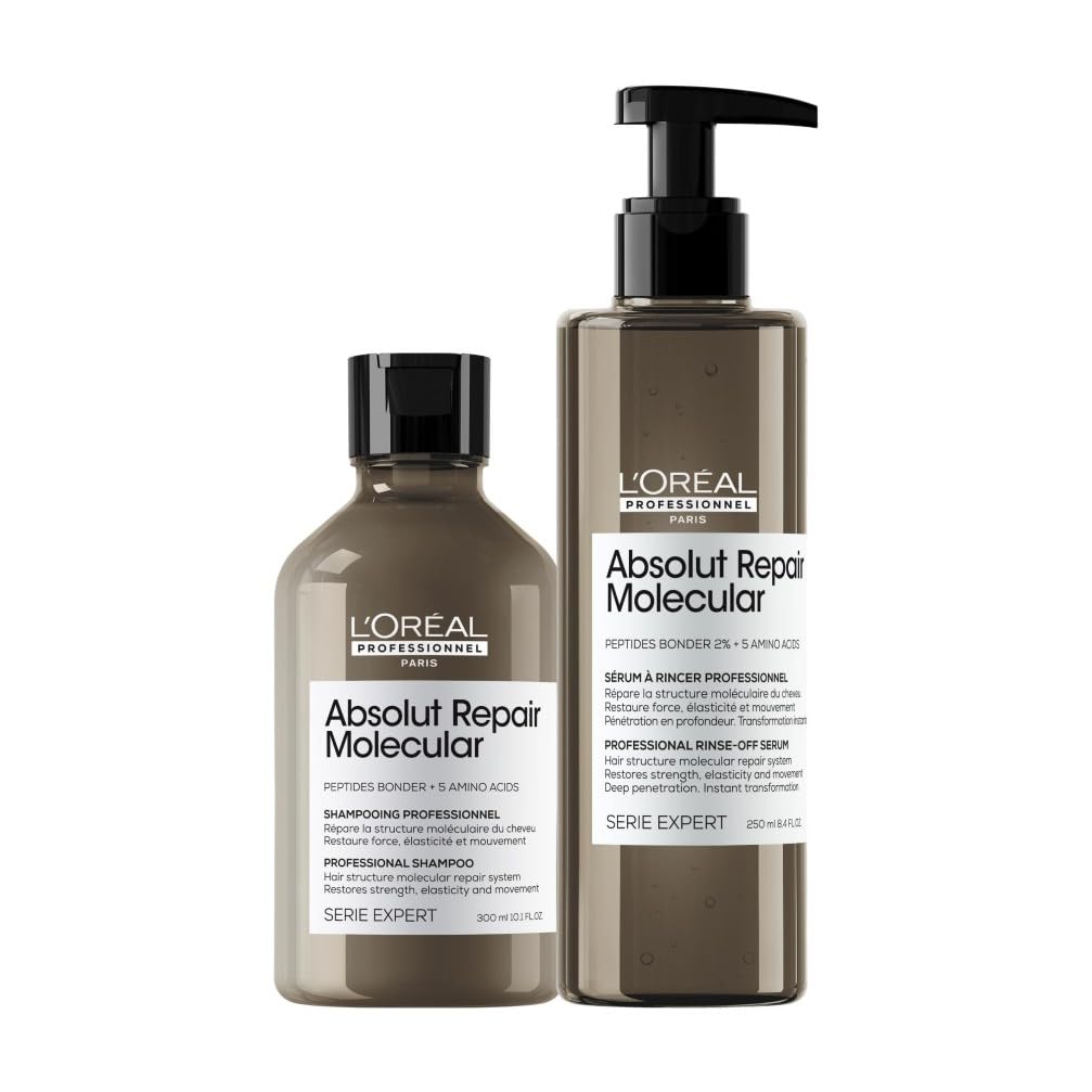 L'Oréal Professionnel, Coffret Cadeau Absolut Repair Molecular, Routine Réparatrice, Cheveux Abîmés, Duo Shampoing + Sérum à Rincer, Édition Limitée Serie Expert
