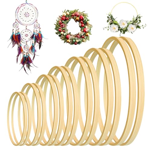 14 Stück Bambus Floral Hoop Set, Kranzringe aus Holz in 7 Verschiedenen...