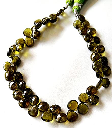 Perles cœur en vésuvianite véritable, fil de 20cm de qualité joaillerie