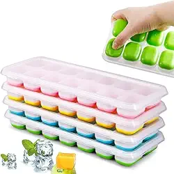 Forma de Gelo Premium com Tampa 14 Cavidades Material Rígido e Silicone Flexível,Multicolorido, 25x9,7x2,7cm BPA Free Para Gelo Chocolate e Papinha