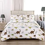 MAG 3Pcs Dinosaur Bedding Comforter Set, Dino White Base Twin Comforter Set,for Toddlers Kids,Boys T