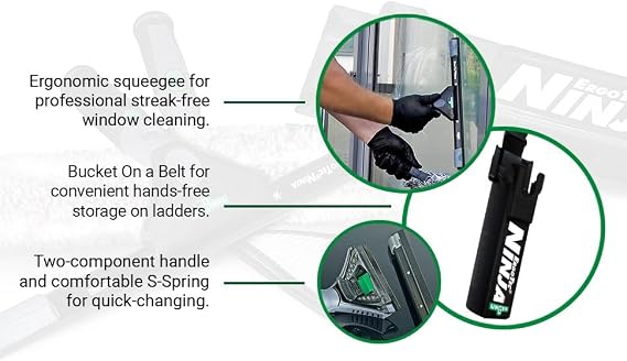 UNGER Commercial ErgoTec Advanced Window Cleaning Ninja 4-in-1 Kit WNK12 | Professional indoor/outdoor window cleaning; WNK12 advanced kit; complete 4-piece system