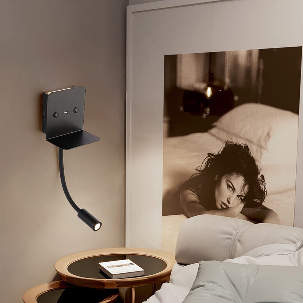 Lámpara de Pared, luz LED de Pared para Lectura de cabecera, lámpara de Pared Flexible, Puerto de Carga USB, lámparas de Lectura enfocadas para Cama, Luces de Pared Interiores para Dormitorio y e