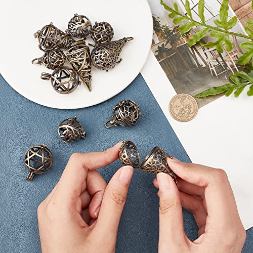 SUNNYCLUE 10Pcs Brass Locket Charms Cage Pendants Chime Ball Pendant Bulk Tree of Life Stone Holder Necklace Cage Locket Charms for Jewellery Making Hollow Empty Hexagram Charm Keychain Supplies Craft - Image 4