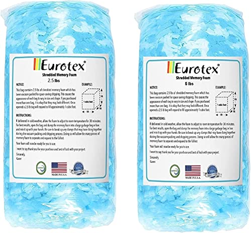EUROTEX Bean Bag Filler w/Shredded Memory Foam Filling - Pillow Stuffing Material for Couch Pillows, Cushions, Bean Bag Refill Filling, & More Poly Fil/Polyfill Stuffing Needs (10 Pounds) - Thumbnail 2