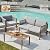 NATURAL EXPRESSIONS 4 Pieces Patio Furniture Sets, Outdoor Patio Deep Seating Group Conversation Set with Handwoven Rope, Wooden Grain Printing Metal Frame with Olefin Cushions