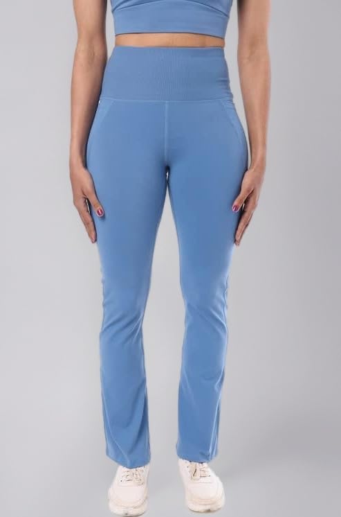 BlissClub Ultimate Flare Pants for Women Upto 5'4 ft | Ribbed Waistband, 4 Pockets | High Waist Trousers and Formal Pants for Office wear