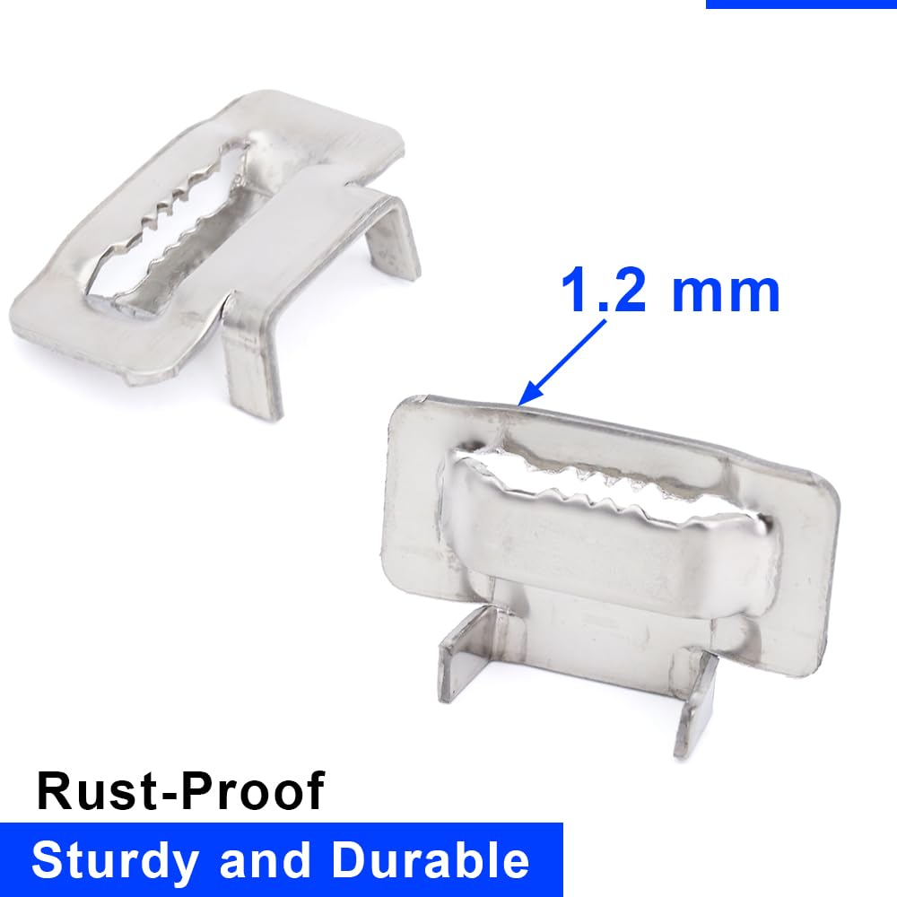 100 Stück V2A Edelstahlschlaufen 16mm, MgcTolBox Metallklemmen für 14-16 mm Breiten Edelstahlband und Metall Umreifungsband, Steel Buckles für Straßenschilder, Umreifungen und Schwere Anwendungen