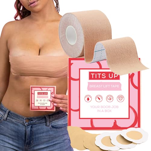 Boob Tape, Breast Lift Tape for Women with Large Breasts, Adhesive Push Up Tape & Bob Tape to Create Cleavage and Invisible Bra Lift Tape with 3 Pairs of Nipple Covers
