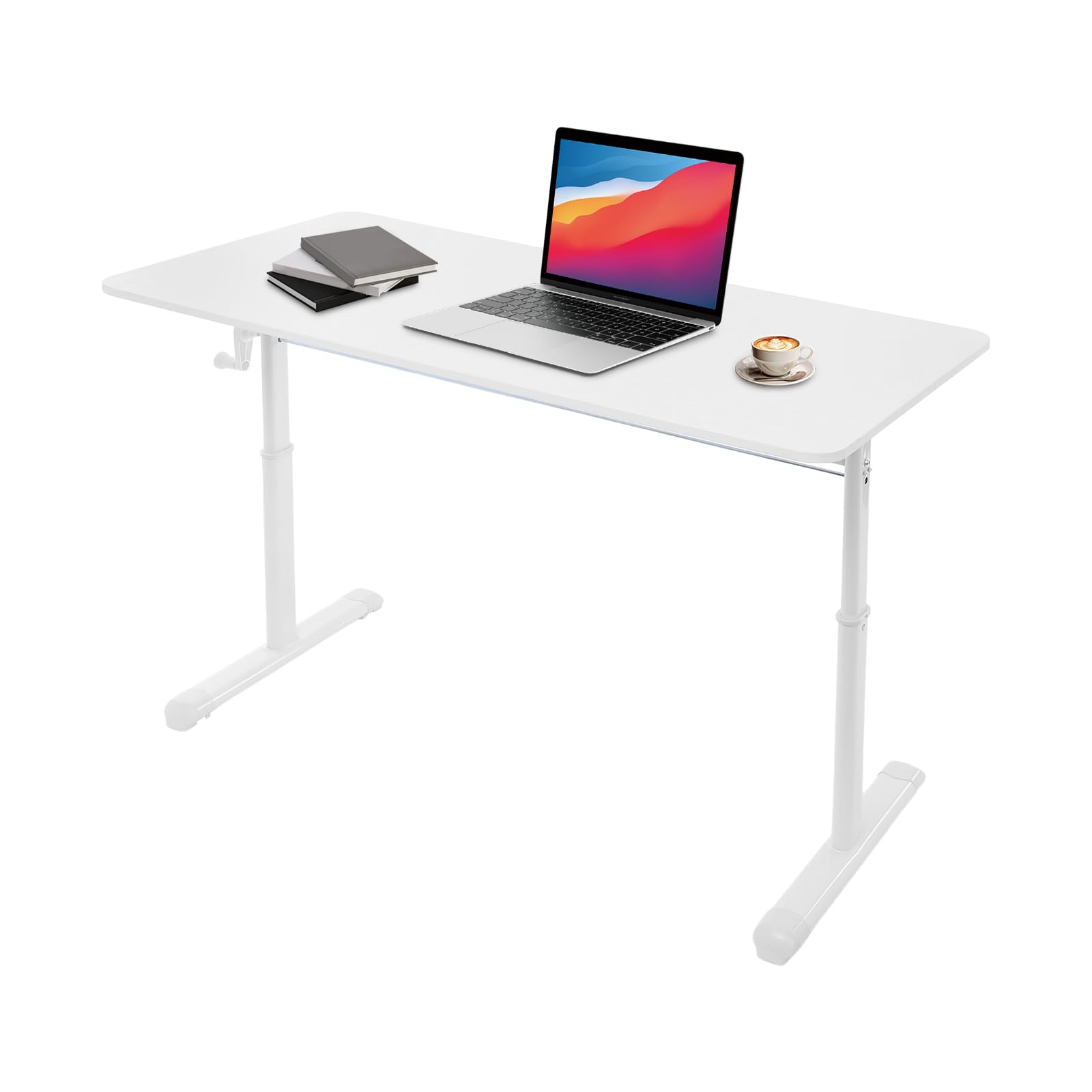 Scrivania regolabile in altezza, scrivania 120 x 60 cm, piano 1,5 cm, spessore tavolo da ufficio, 65 – 90 cm, altezza con struttura in ferro per ufficio, casa, ufficio (bianco)