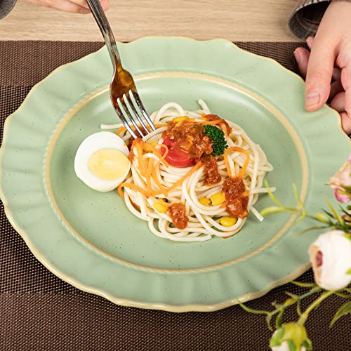 Reomore Ceramic Dinner Plates Set Of 6, 10.5 Inch Matte Glazed Pasta Plates With Flower Rim For Salad, Steak, Dessert, Scratch And Chip Resistant, Microwave, Oven, Dishwasher Safe #TOP3