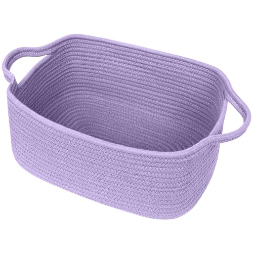 WILLITAT Cute Purple Gift Basket Woven Baskets for Gifts Empty Cotton Rope Storage Bin for Organizing Cat Dog Toy Box Baby Nursery Organizer Wicker Easter Basket with Handle Purple Room Decor