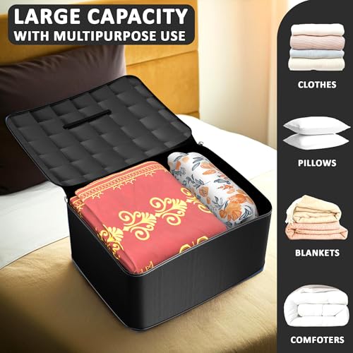 Image of Kuber Industries Storage Bag | Parachute Travel Duffle Bag | Foldable Underbed Storage Bag | Attachi Storage Bag For Clothes with Handle | Medium | Black