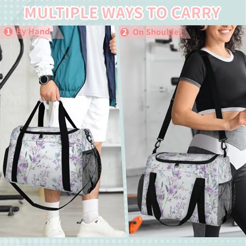 Flowers Purple Leaves Watercolor Travel Duffel Bag Weekender Overnight Bags for Women Men Foldable Waterproof Tote Bag with Trolley Sleeve4