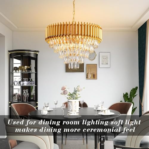 Image of NOZZ Modern Crystal Chandeliers with Ceiling Light Fixture for Living Room Bedroom and Hallway (Pure Gold Moving, 600MM)