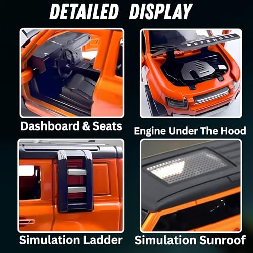 Image of GRAPHENE 1:36 Scale Diecast Metal Pull-Back Action Defender Toy Car Alloy Body Openable Doors Bonnet Boot Realistic Vehicle Toy for Boy Kids 2+yrs 2 3 4 5 6 7 8 Years Off Road (Pack of 1)
