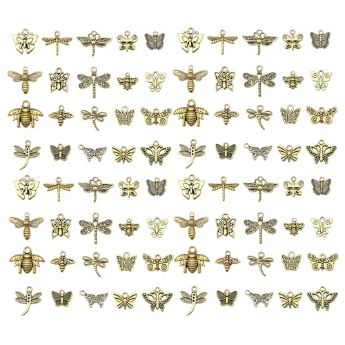WOCRAFT 60pcs Antique Gold Butterfly Bracelet Charms for Jewelry Making Sets DIY Necklace Bracelet Keychain Crafting Charms Kit Craft Supplies (SN846)