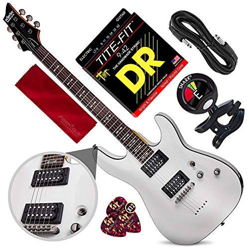 Schecter OMEN-6 6-String Electric Guitar (Vintage White) with Clip-On Tuner and Accessory Bundle