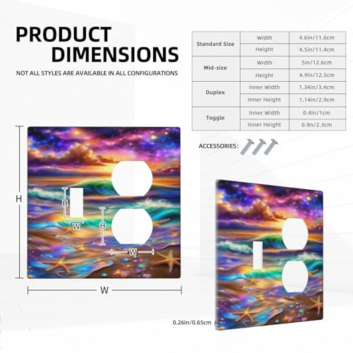 Decorative Outlet Covers Colorful Sunset Starfish Beach Shells 2 Gang Wall Plate Cover Single Toggle Duplex Combo Two Switch Light Switch Cover Plate Jumbo Dual GFCI Faceplate