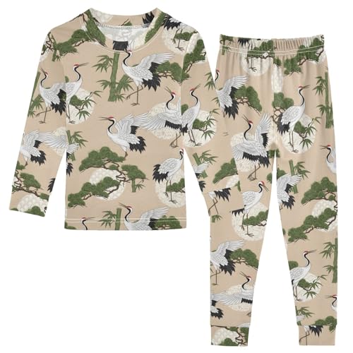 Pajama Sets Long Sleeve Chinese Cranes Trees Soft Comfy Sleepwear 2 Piece PJS 3-8T