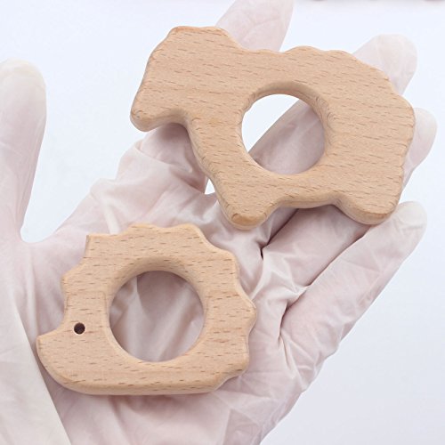 Baby Teether Wooden Teething Toys Beech Wood Diy Bracelet Clip Necklace Accessory Forest Animals, Bird Hedgehog Owl Horse Sheep Elephant, 6 Pack #TOP5