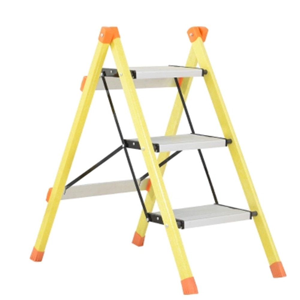 CAIJUN Ladder Stool Foldable Semi-insulated FRP Thick Plate Non-slip Wholesale Multifunction Fashion, 3 Step Ladder Dual-use (Color : Yellow)