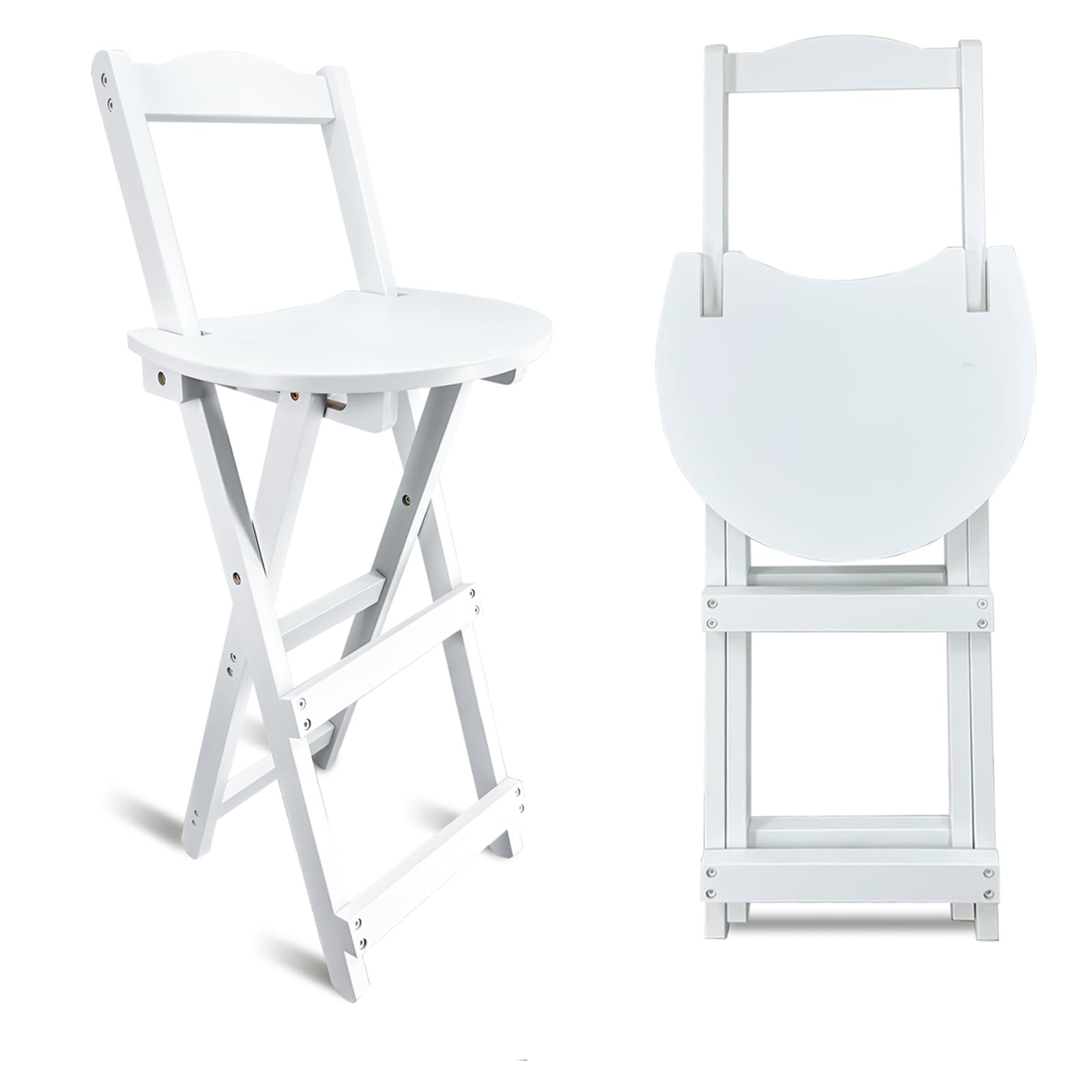 Yuxitia Folding Bar Stool Kitchen24 inch Folding Kitchen Counter Chair Portable Wooden Bar Stool Outdoor Shop Kitchen Restaurant Coffee Stool 1 (White