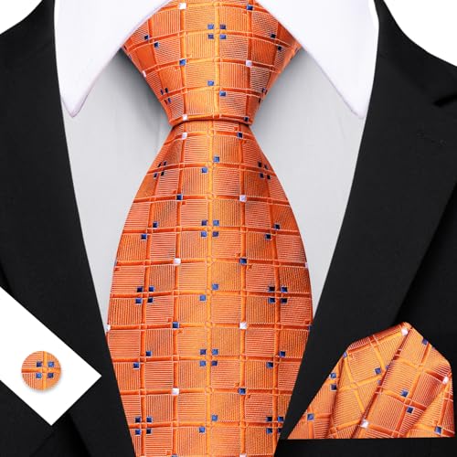 Image of YOHOWA Men Plaid /Striped Ties Set Silk Business Wedding Formal Fashion Necktie and Pocket Square Cufflinks Set