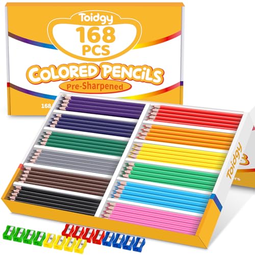 168 Packs Colored Pencils Bulk Classroom Colored Pencils for Kids 12 Assorted Colors Coloring Pencil Set Plus 16 Sharpeners Pre-sharpened Color Pencil Back to School Supplies Bulk for Teachers
