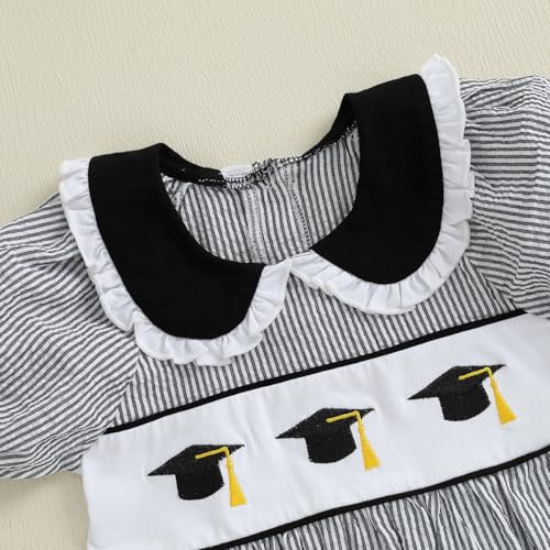 Suolongsama Toddler Girls Summer Dress Short Sleeve Graduation Cap Embroidery Dresses Kids Back to School Outfits3