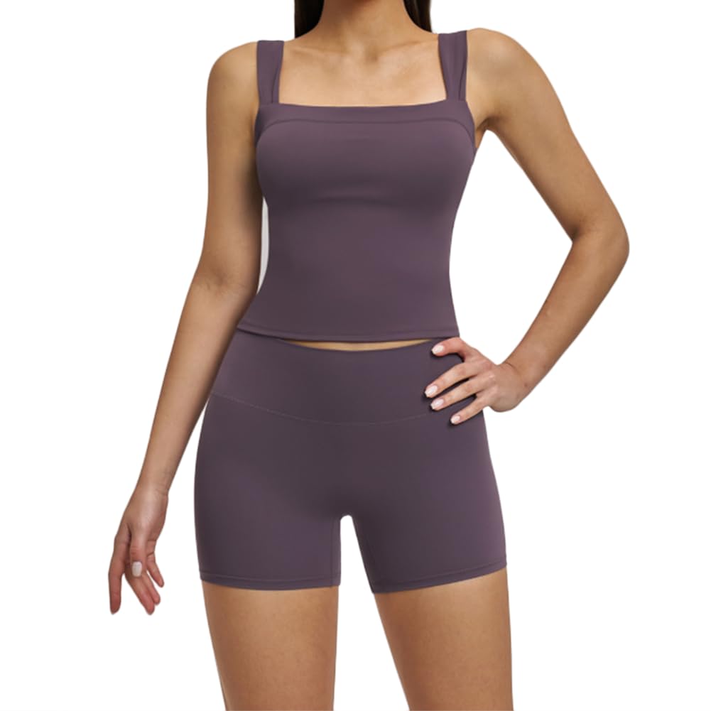 JPXJGT Women's 2-Piece Backless Halter Fitness Yoga Gym Wear with Elastic Waist Yoga Breathable Active Wear(Size:M,Color:Purple)
