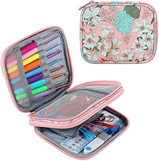 Aeelike Crochet Case Empty, Crochet Hook Case Organiser Empty, Double-Layer Zip Case for Crochet Hooks, Crochet Hook Holders, Portable Travel Pink Crochet Hook Storage Case Crochet Needle Case