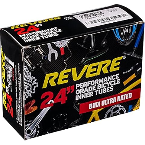 Revere Bicycles 2-Pack of Tubes Black 24" x 1.75-2.125 48mm Schrader Valve for MTB Mountain Bike, Premium Bicycle Inner Tubes. Free Replacement if it Ever goes Flat Due to Manufacturer Defects Cover