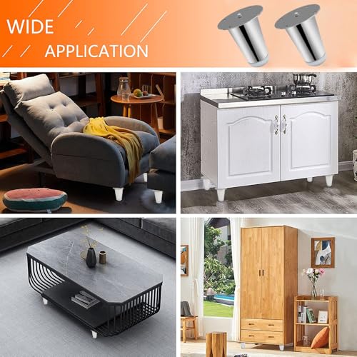 Image of VOLO Furniture Legs 3 inch, Heavy Duty Sofa Legs, Modern Style Furniture Legs, DIY Replacement SS Metal Legs for Table Cabinet Cupboard Sofa Couch Chair, (Set of 4 pcs)(A-67) (3 inch- 75 mm, Silver)