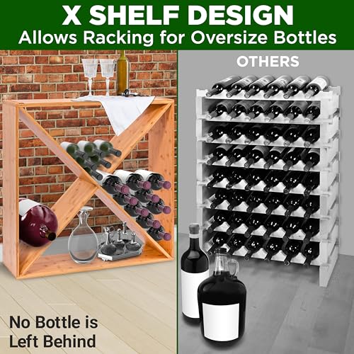 Image of Nutrichef X Self Oversize Stackable Modular Wine Rack, Fits Up to 84 Standard Size Bottles Compatible and Stackable w /All Wine Racks - Bamboo Construction with Anti Moisture Protective Finish
