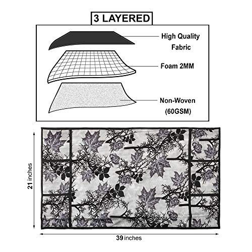 Image of Polyester 3-Layered Fridge Top Cover /Refrigerator Cover with Utility Pockets and Set of 4 Pc Fridge Mats (Color- Floral Black, Size-39x21 Inches)