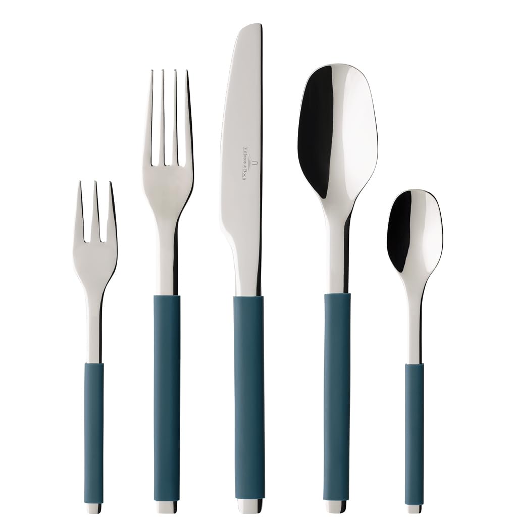 Villeroy & Boch S+ Blueberry Couverts de Table pour 6 Personnes, 30 pièces, Acier Inoxydable, Manche recouvert de Silicone Bleu