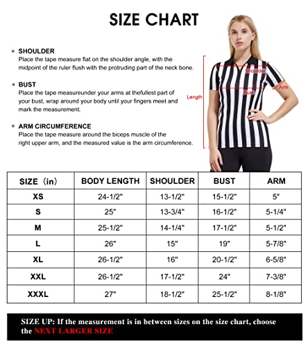 Fitst4 Women's Official Black & White Stripe Referee Shirt Zipper Collared Referee Jersey Short Sleeve Ref Tee Shirt For Refs, Waitresses & Costume #TOP1