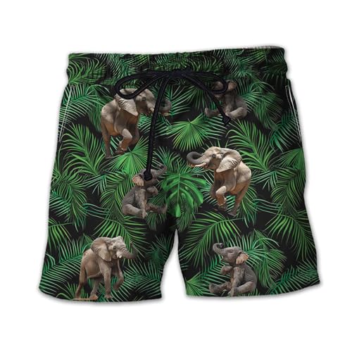 Funny Elephant Mens Swim Trunks - Zoo Animal Hawaiian Mens Swim Short Beach Shorts TU-SH-21