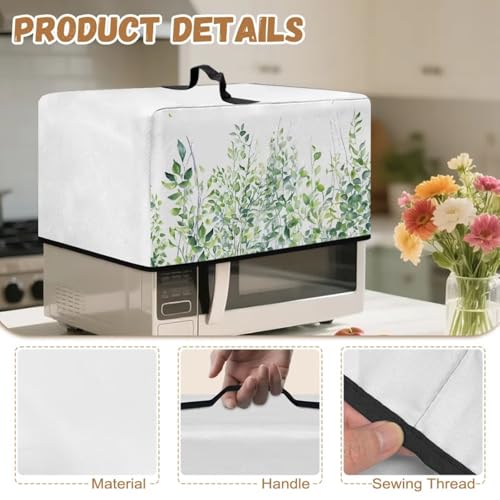 Image of Convection Microwave Oven Cover Countertop Toaster Oven Cover Appliance Protector for Home Kitchen Decorations, 20.9 x 15.7 x 12.4 Inches, L, Green Leaf White