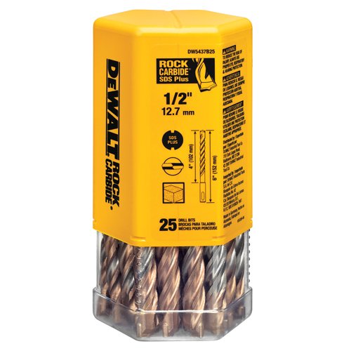 DEWALT DW5437B25 1/2 by 4 by 6 Rock Carbide SDS+ Hammer Bit, 25-Pack - image 2