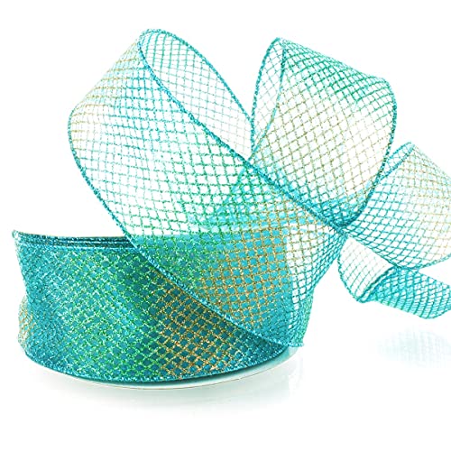 Ribbon Traditions Sheer Ombre Glitter Diamond Mesh Wired Ribbon 2 1/2