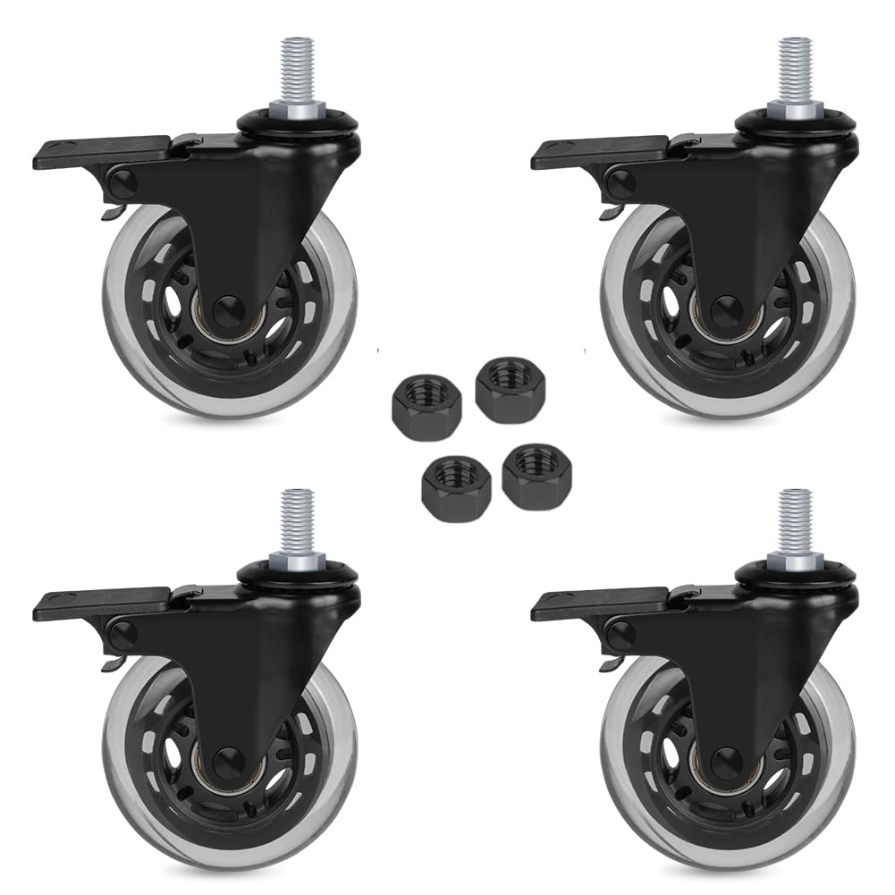 Hirate 7,6 cm Vorbaurollen, Set mit 4 metrischen Gewindestielen, M10 x 20 mm, robuste Rollen mit Sicherheitsverriegelung, Möbelrollen, Lenkrollen mit Sechskantmuttern, 272 kg