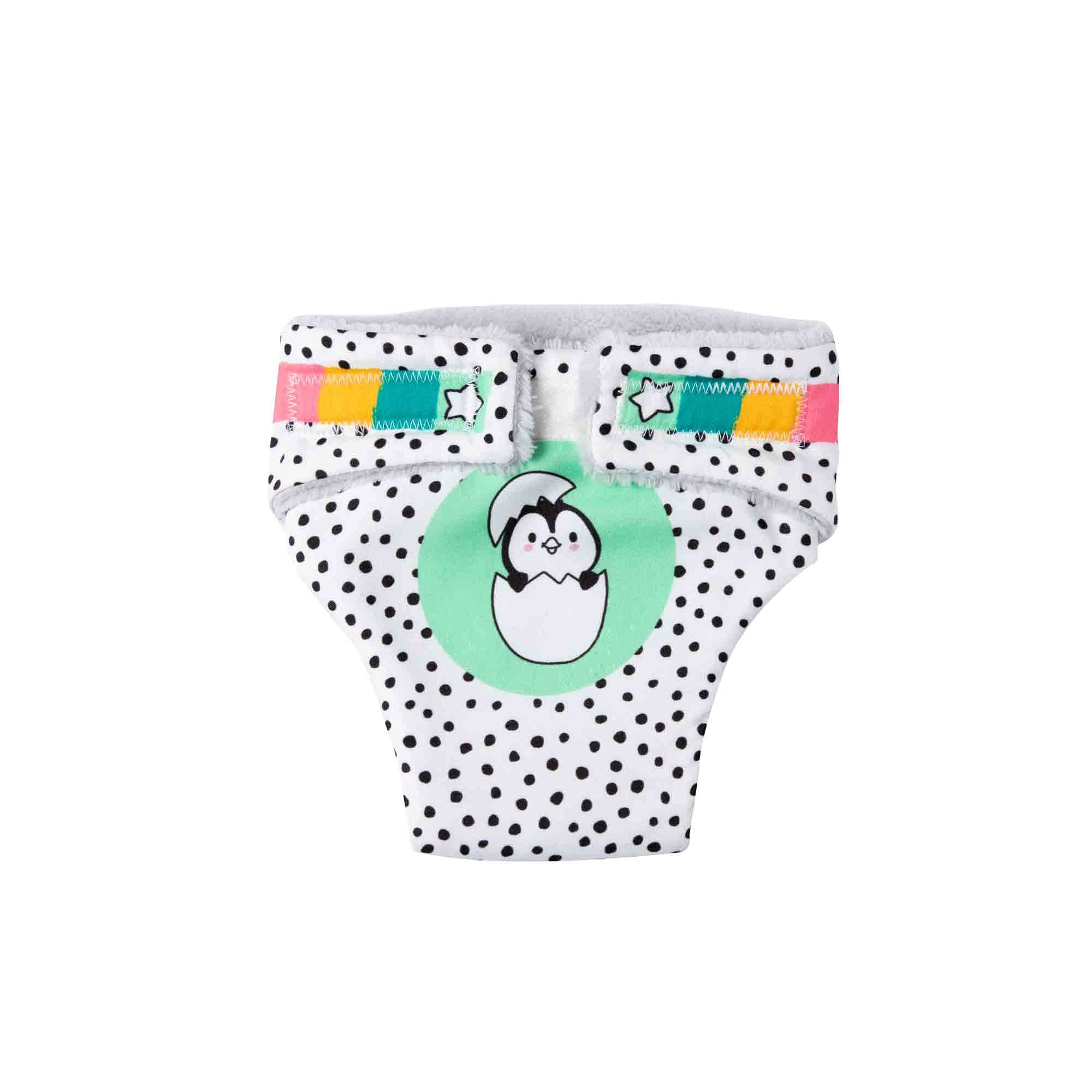 Heless 1201 - Cloth Nappies for Dolls in Penguin Polka Dot Design Pack of 2 with Velcro Fastening, Size 28-35 cm - Image 2