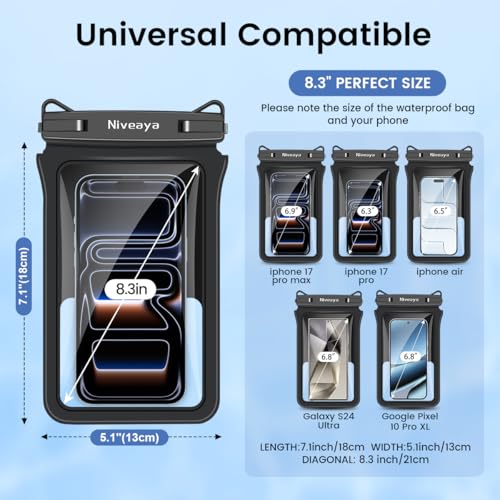 Niveaya Double Space Large Waterproof Phone Pouch 2 Pack up to 8 3 Black - image 6