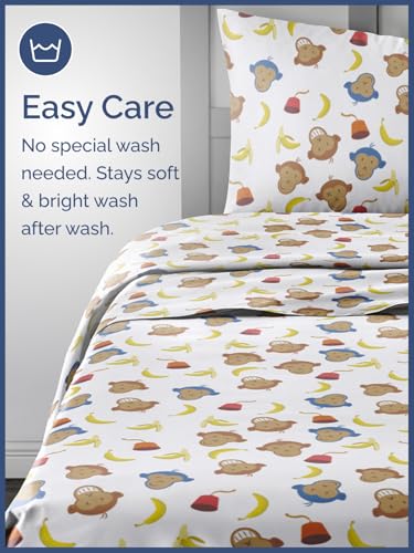 Image of Kids Twin Size Monkeys Bed Sheets - 3 Piece Kids Monkeys Sheet Set