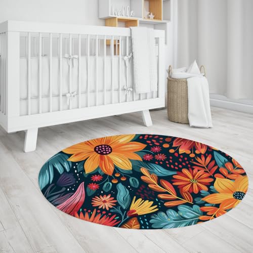 Moquette ronde à poil bas tapis de cercle fleuri