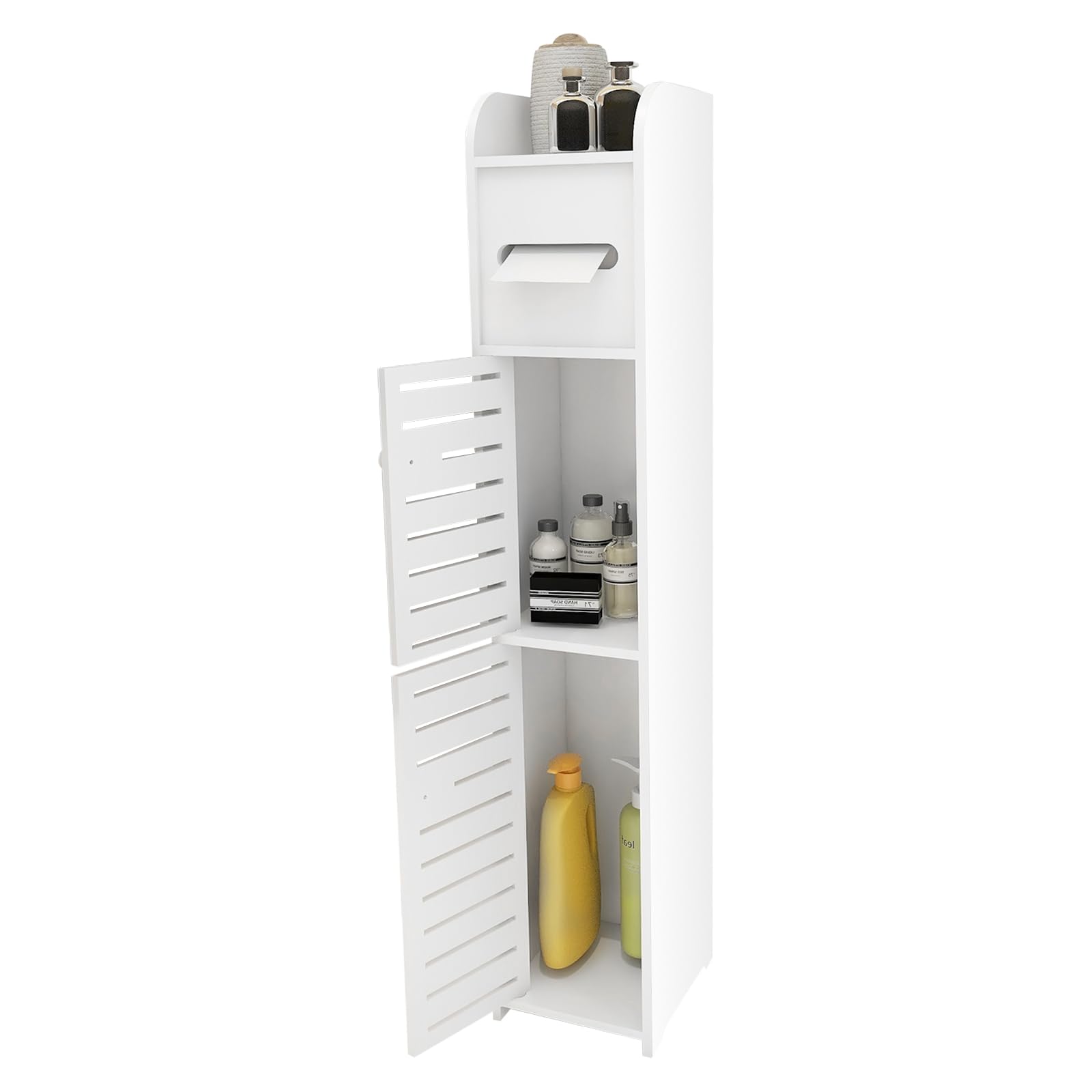 HUOLE Petit Meuble de Rangement pour Toilettes, Support pour Papiers Toilettes, Colonne, Armoire de Salle de Bain, Placard, Étagère Réglable, Pieds Résistant à l'Eau, Petits Espaces