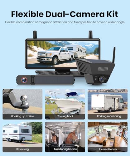 Image of AUTO-VOX 2 Solar Wireless Backup Camera System: 3-Min Quick Installation | 7.2 inch 1080P Monitor for Wider Rear & Trailer View, IP69K Waterproof Back Up Camera for Truck, RV, Camper, Horse /Boat Trailer