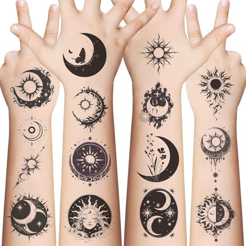 10 Sheets Sun & Moon Temporary Tattoos Birthday Themed Party Supp...
